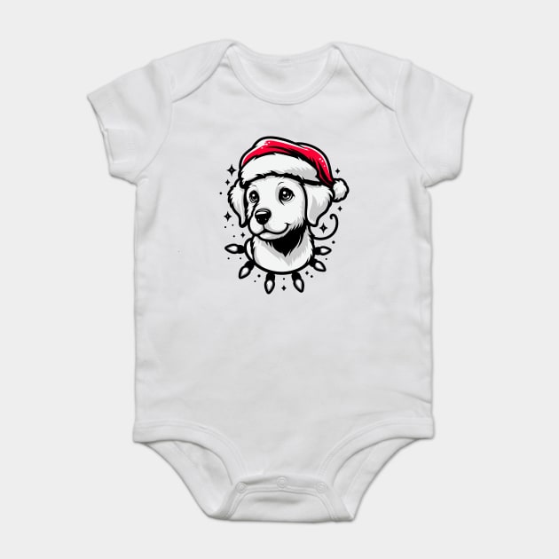 Adorable Dog Christmas Lights Santa Hat Baby Bodysuit by Frank Ring